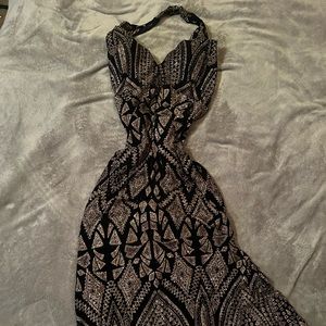 Rose Gold/ Black Sparkly Halter Maxi Prom/ Formal Dress.